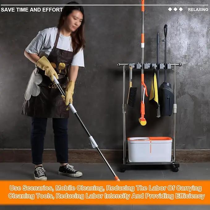 Stainless Steel Mop and Broom Holder with Wheels - Keep Your Cleaning Tools Organized! (S) by GreenHaven Gardens