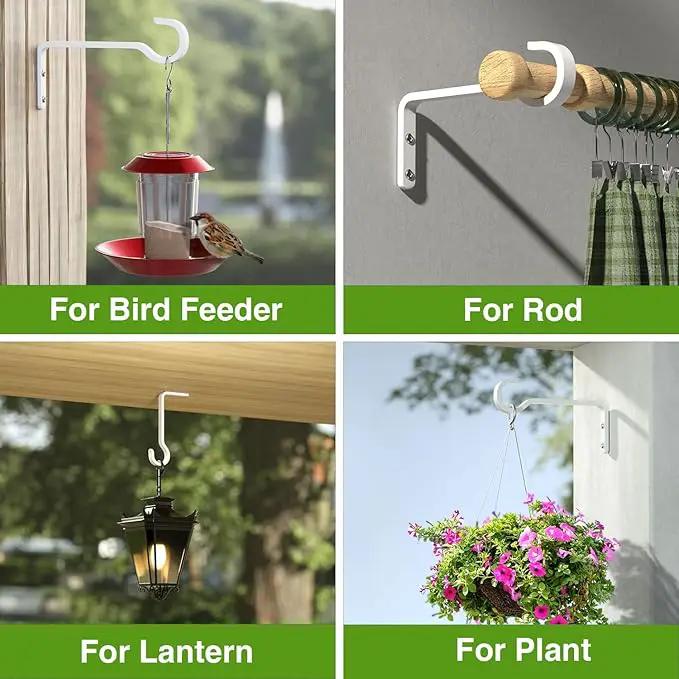 6 Inch 2 Pack Heavy Duty Outdoor Plant Hangers for Hanging Baskets, Iron Hanging Plant Brackets, Metal Plant Wall Hooks for Lantern, Bird Feeder, Windchime, White by GreenHaven Gardens