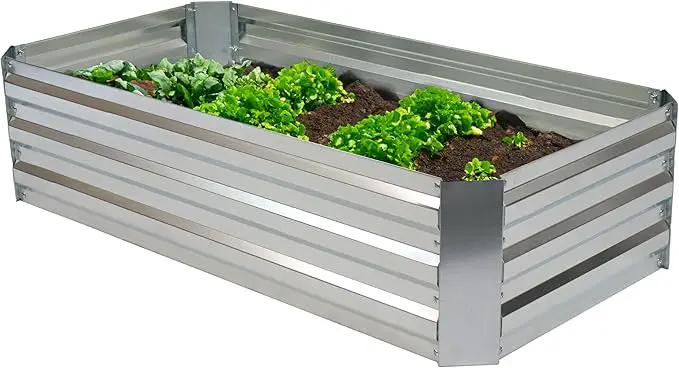 Sunnydaze Galvanized Raised Garden Bed - Metal Raised Bed for Gardening - Outdoor Planter Box for Flowers, Plants, and Vegetables - Silver - 48" W x 24" D x 12" H Rectangle by GreenHaven Gardens