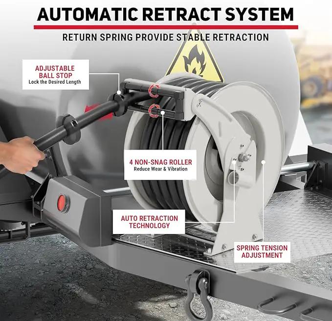 Fuel Hose Reel 1" x 33', 300 PSI Heavy-duty Steel Construction with Refueling Nozzle, Diesel Fuel Reel Used for Aircraft Ship Vehicle Tanker Truck by GreenHaven Gardens