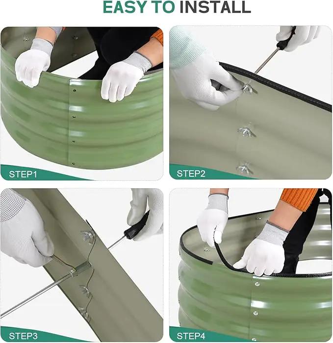 Galvanized Raised Garden Bed - 8×2×1ft Planter Raised Beds for Gardening | Oval Metal Garden Planter Box with Safety Edging and Bracing Rods for Vegetables Fruits and Flowers Oliver Green by GreenHaven Gardens