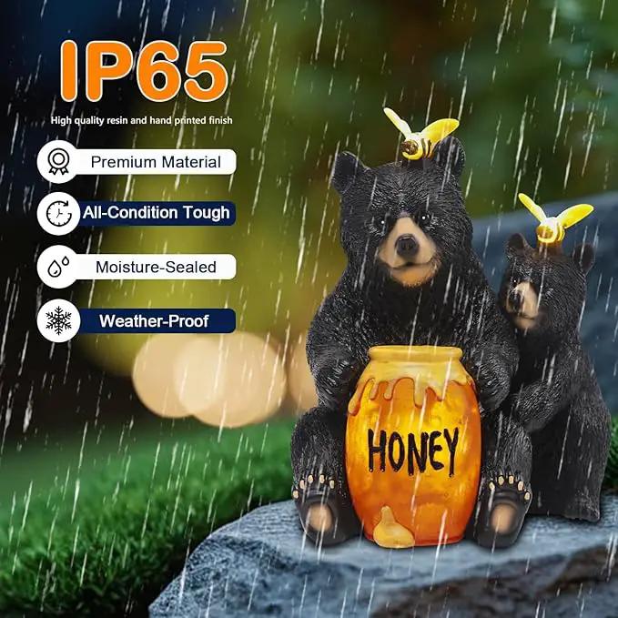 Solar Garden Decor Statues 7" Resin Mother&Cub Bear Figurines with Honey Jar Waterproof Black Bear Decor for Outside Yard Patio Porch Decoration Gift for Mom Grandma by GreenHaven Gardens