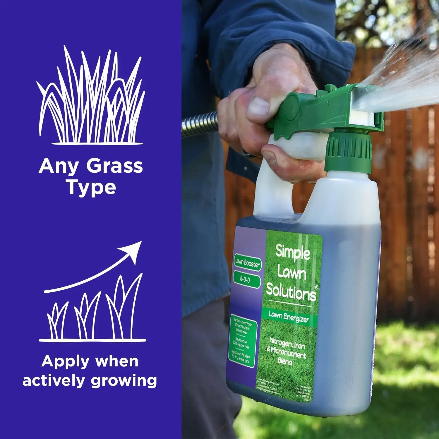 Commercial Grade Lawn Fertilizer with Iron- Liquid Fertilizer Spray- Nitrogen and Iron for Deeper Green Turf- Any Grass Type - Simple Lawn Solutions - Lawn Energizer - 32 Ounce by GreenHaven Gardens
