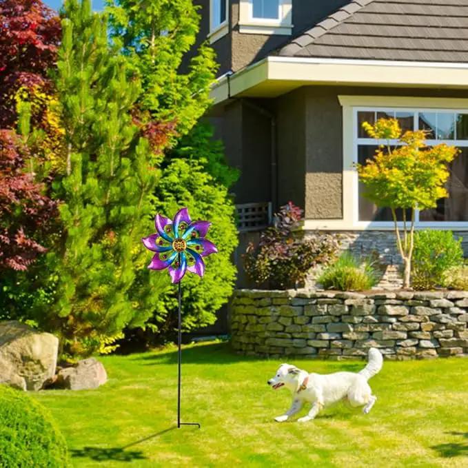VEWOGARDEN Garden Metal Flower Wind Spinners Outdoor, Kinetic Wind Sculptures & Spinners for Yard Lawn Patio Decorations, Blue-Purple by GreenHaven Gardens