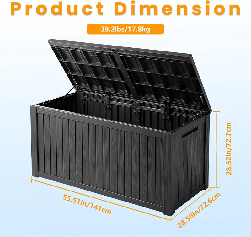 200 Gallon Waterproof Large Resin Deck Box Indoor/Outdoor Lockable Storage Container and Seating for Garden, Pool, and Patio (200 Gallon, Black) by GreenHaven Gardens