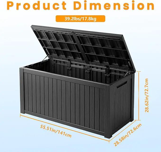 200 Gallon Lockable Resin Deck Box, Waterproof & UV-Resistant Outdoor Storage Box for Outdoor Cushion Storage, Garden Tools & Pool Accessories Storage, Black by GreenHaven Gardens