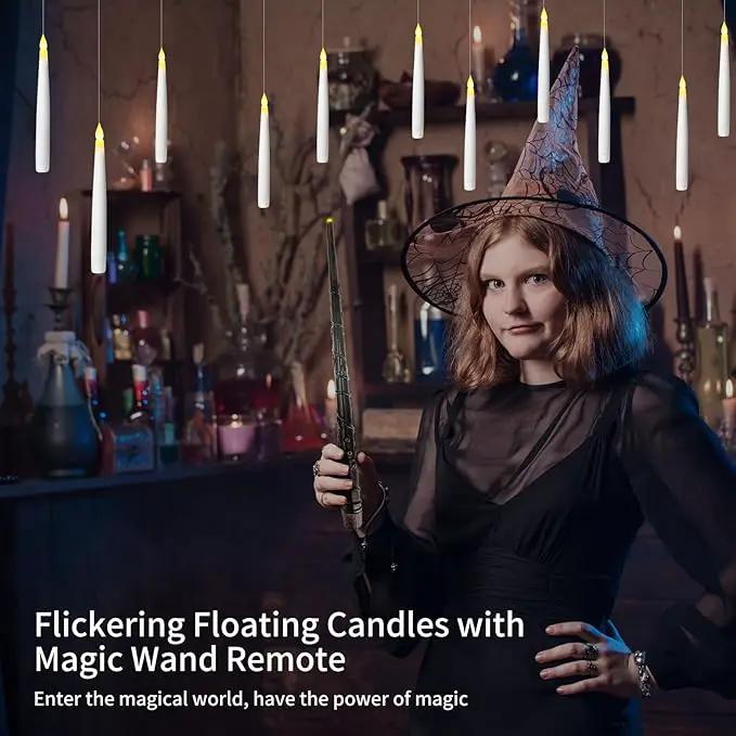 Halloween Decorations, 2023 Newest Floating LED Candles with Wand Remote Control, Witch Wizard Christmas Decor for Indoor Home Room Classroom Bedroom Birthday Party, 12pcs (White & Red), 6.6 by GreenHaven Gardens