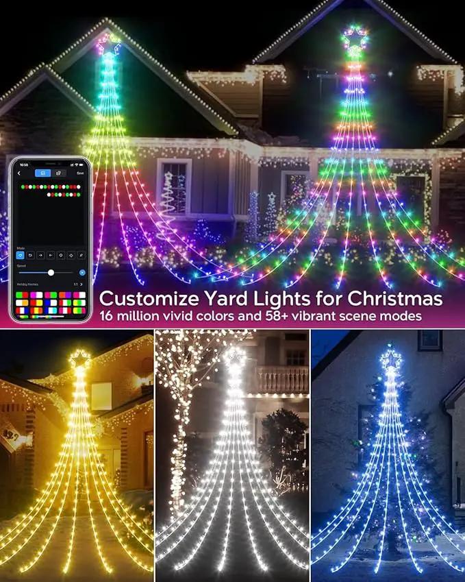 23FT Outdoor Decorations Waterfall String Lights for Valentines, Smart Romantic RGB Led Star Tree Lights DIY Preset Scenes App Remote Control Large Unique Yard Lights for Outside Patio Home by GreenHaven Gardens