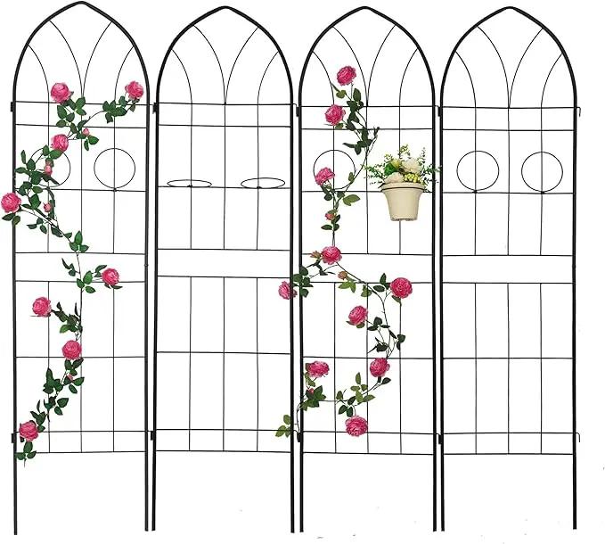 4 Pack Metal Garden Trellis 78.7" H Garden Fence Rustproof Trellis for Climbing Plants Support Roses Flower Outdoor Lawn Black by GreenHaven Gardens
