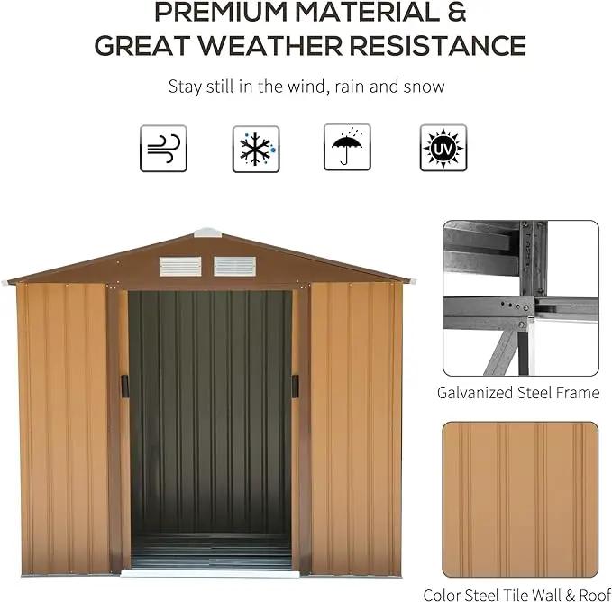 Outsunny 7' x 4' Outdoor Storage Shed, Garden Tool Metal Shed with Foundation Kit, Double Lockable Door, Air Vents and Sloping Roof, for Backyard, Patio, Lawn, Yellow by GreenHaven Gardens