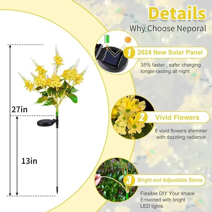 Neporal Solar Flowers Outdoor Waterproof Yellow, Decorative Garden Lights Solar Powered Dusk to Dawn, 8-Stem, 2 Lighting Modes Plants Lights for Yard, Backyard, Porch (Yellow) by GreenHaven Gardens