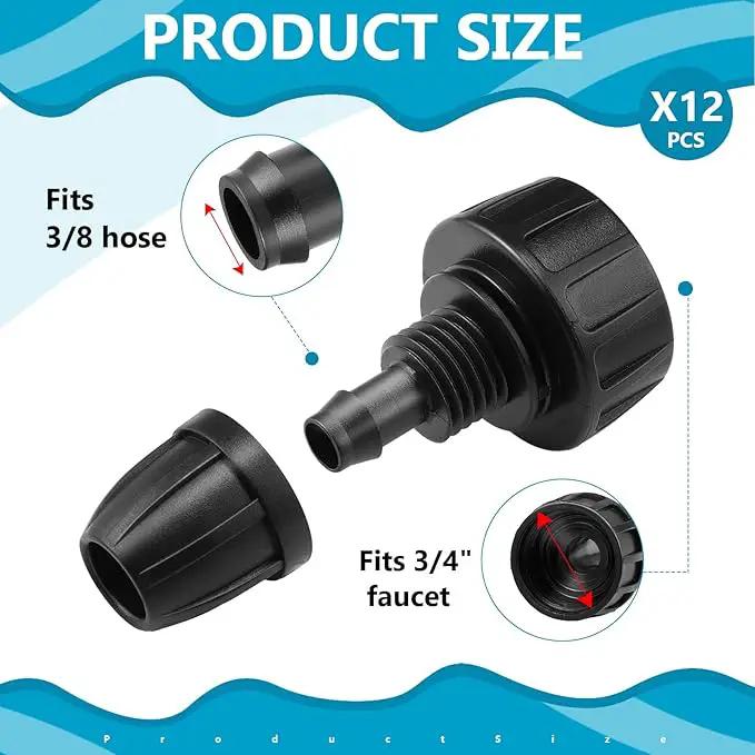 Retisee 12 Pcs 3/8 Inch Drip Irrigation Hose Connectors, 3/4" to 3/8" Drip Irrigation Adapter, Faucet to Hose Adapter, Plastic 3/4 Inch Garden Faucet Adapter with 12 Washers for Garden Irrigation by GreenHaven Gardens