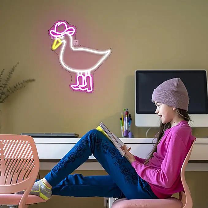 Cowboy Duck Neon Sign,Duck Neon Signs Cowgirl Boots Neon Signs for Wall Decor, USB Connectivity Pink LED Signs for Bedroom Living Room Kids Room Home Bar Birthday Party by GreenHaven Gardens
