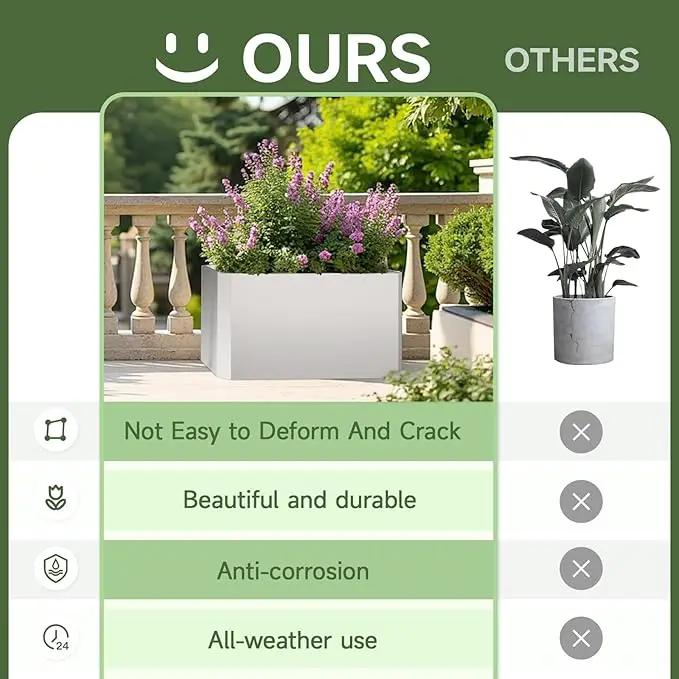 Steel Planter Box-36"x15"x15"-Large Rectangular Planter-Outdoor Indoor-White Matel Planter Box Heavy Duty Commercial Residential for Patio Porch Deck Home Backyard by GreenHaven Gardens