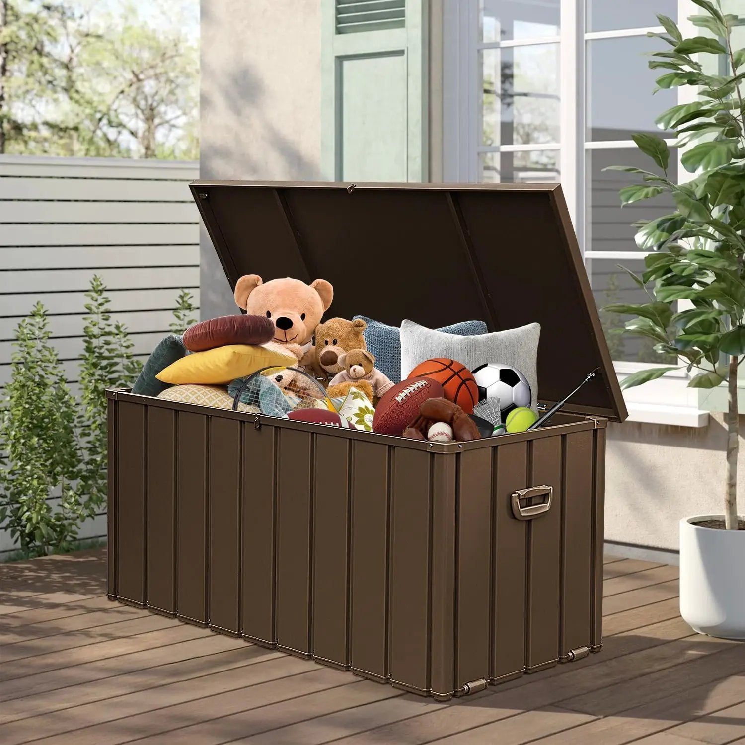 Domi 100-Gallon Outdoor Storage Box – Waterproof, Lockable Storage Cabinet for Patio Furniture, Garden Tools & Pool Supplies – Large Metal Storage for Cushions, Toys & More by GreenHaven Gardens