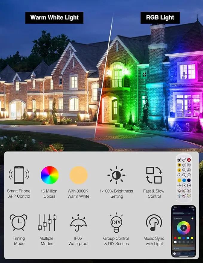 Spot Lights Outdoor, Smart RGBW LED Color Changing Landscape Lights with APP and Remote Control, Music Mode, DIY Scenes, Timing, IP65 Waterproof Spotlights Plug in for Yard Garden, 2 Pack by GreenHaven Gardens
