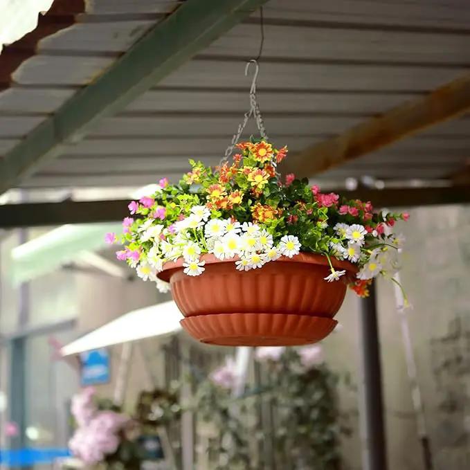 summer flower Planter, 3pcs 12.59in Large Hanging, Plant Pot with Drainage Hole, Plastic, for Indoor Outdoor Garden Herb Succulent, Wall Window Mount, Red2 by GreenHaven Gardens