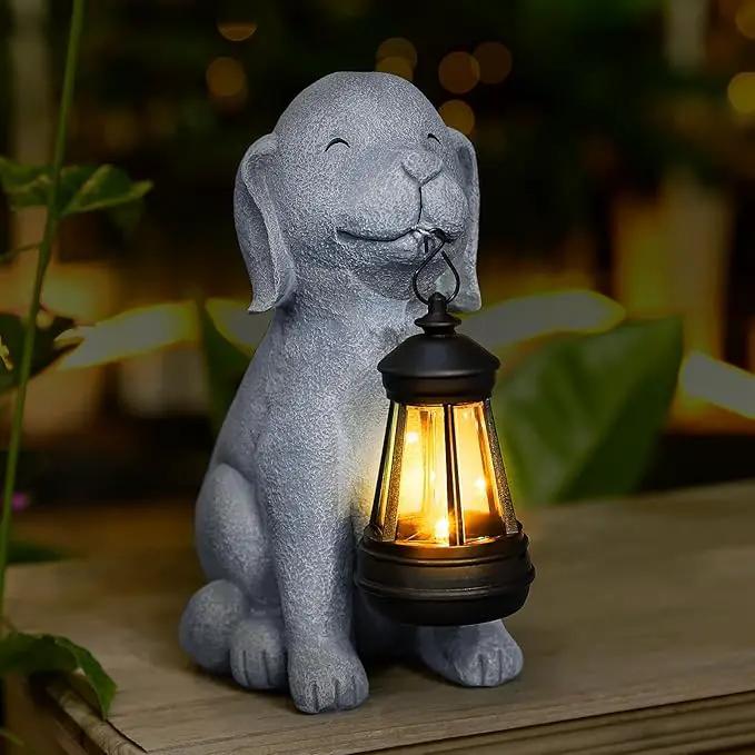 Solar Dog Statues for Garden Decorations Solar Garden Statues for Patio, Balcony, Yard Ornament Unique Housewarming Gifts Figurine Lights, Gray by GreenHaven Gardens