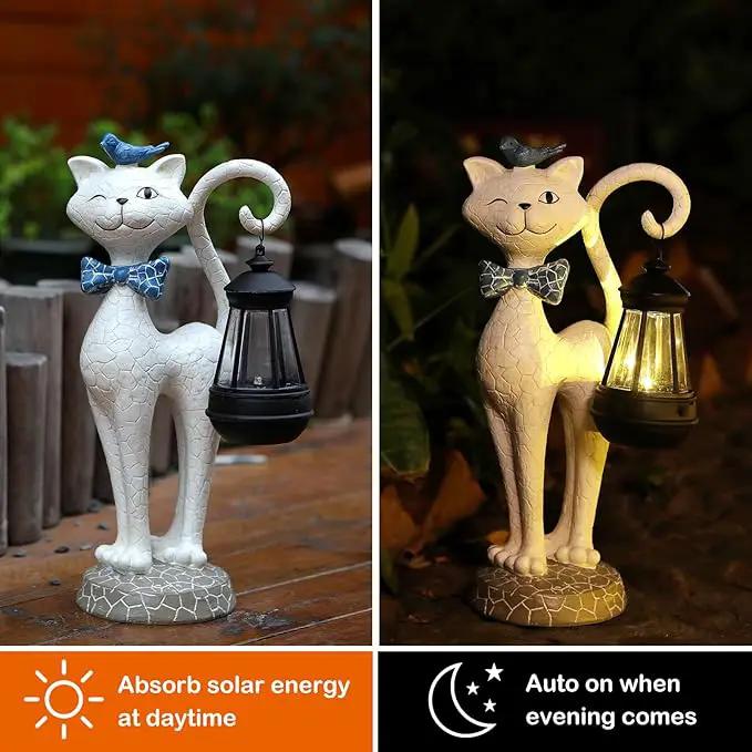 Solar Outdoor Garden Statues Light,Cat Figurines with Cute Birds Garden Sculpture Decor, Unique Christmas Gifts for Women, Men or Daughter, Housewarming Gifts and Yard Decoration by GreenHaven Gardens