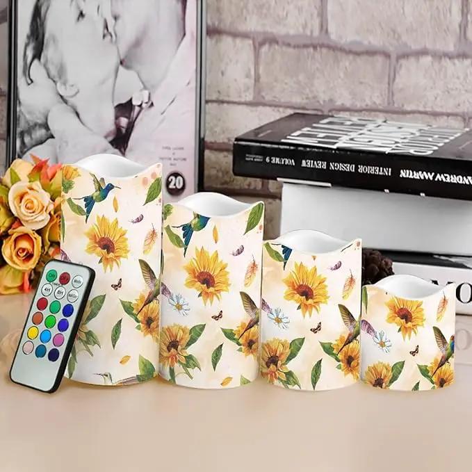 Ystardream Sunflower Hummingbird Flameless Candles with Timer Led Candles Flickering 4 Candle Sets for Home Decor,18 Key Remote Control，Dancing Flame, True Wax, Battery Powered. by GreenHaven Gardens