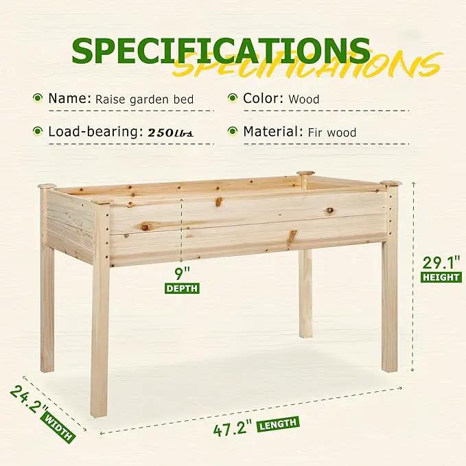4 Feet Outdoor Wooden Raised Garden Bed Planter Box Kit for Vegetable and Fruit Growing, Patio or Balcony Gardening, Natural by GreenHaven Gardens