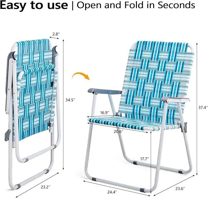 VINGLI Patio Lawn Webbed Folding Chairs Outdoor Beach Portable Camping Chair for Yard, Garden (2, White & Blue, Oversized) by GreenHaven Gardens
