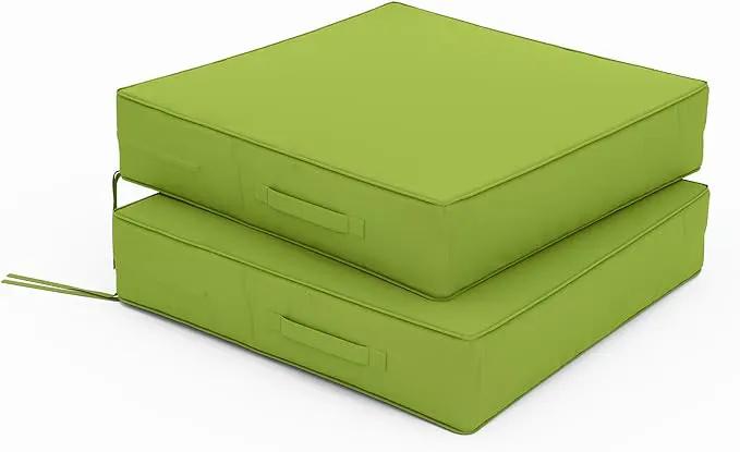 Patio Chair Cushions 24 X 24 X 5 Inch Waterproof Outdoor Seat Cushions for Patio Furniture, Outdoor Sofa Couch Pads with Ties & Handle, Set of 2, Grass Green by GreenHaven Gardens