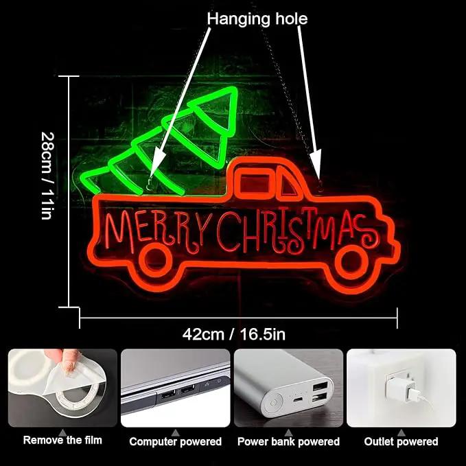 WLHOPE Christmas Truck Neon Sign,Merry Christmas Neon Signs for Wall Decor,Dimmable Merry Christmas Led Signs for Christmas Party Backdrop Bedroom Window Bar Club Shop,Christmas Gift Decoration by GreenHaven Gardens
