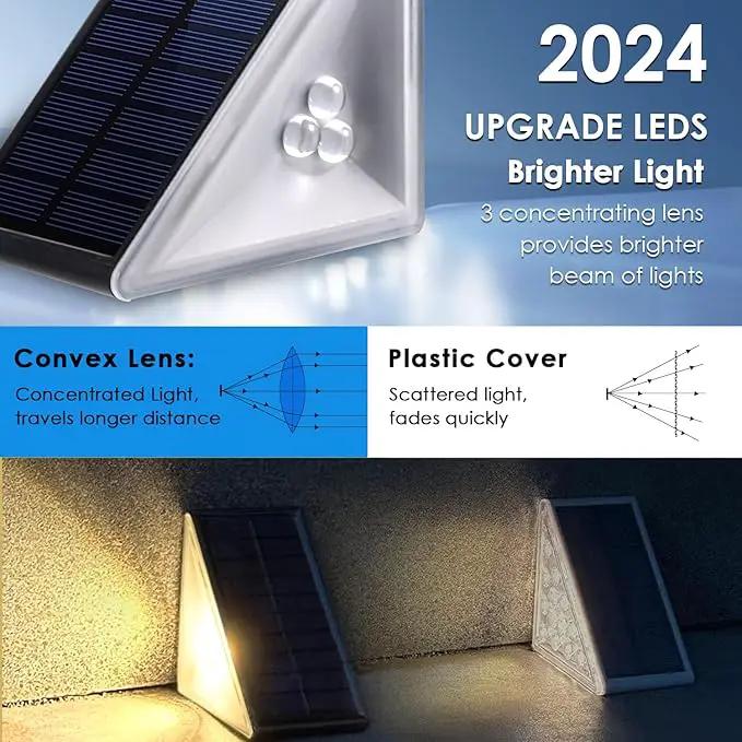 Solar Step Lights Outdoor Waterproof IP67, 6 Pack Solar Powered Stair Light with 3 LEDs, Triangle Solar Deck Light for Outside Garden Patio Yard Front Door, Warm White by GreenHaven Gardens
