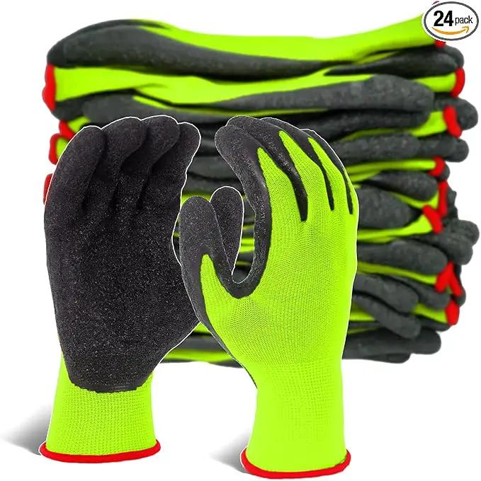 Evridwear Crinkle Latex Rubber Hand Coated Safety Work Gloves for Men Women General Multi Use Construction Warehouse Gardening Assembly Landscaping (Medium,Green- 12Pair) by GreenHaven Gardens