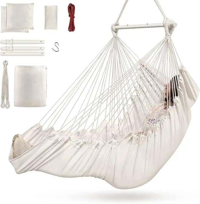 Outerman Hammock Chair, Hanging Chair with 3 Cushions and Foot Rest Support, Sturdy Metal Spreader Bar Max 440 Lbs, Swing Chair for Bedroom, Indoor & Outdoor, Patio, Porch or Tree（White） by GreenHaven Gardens