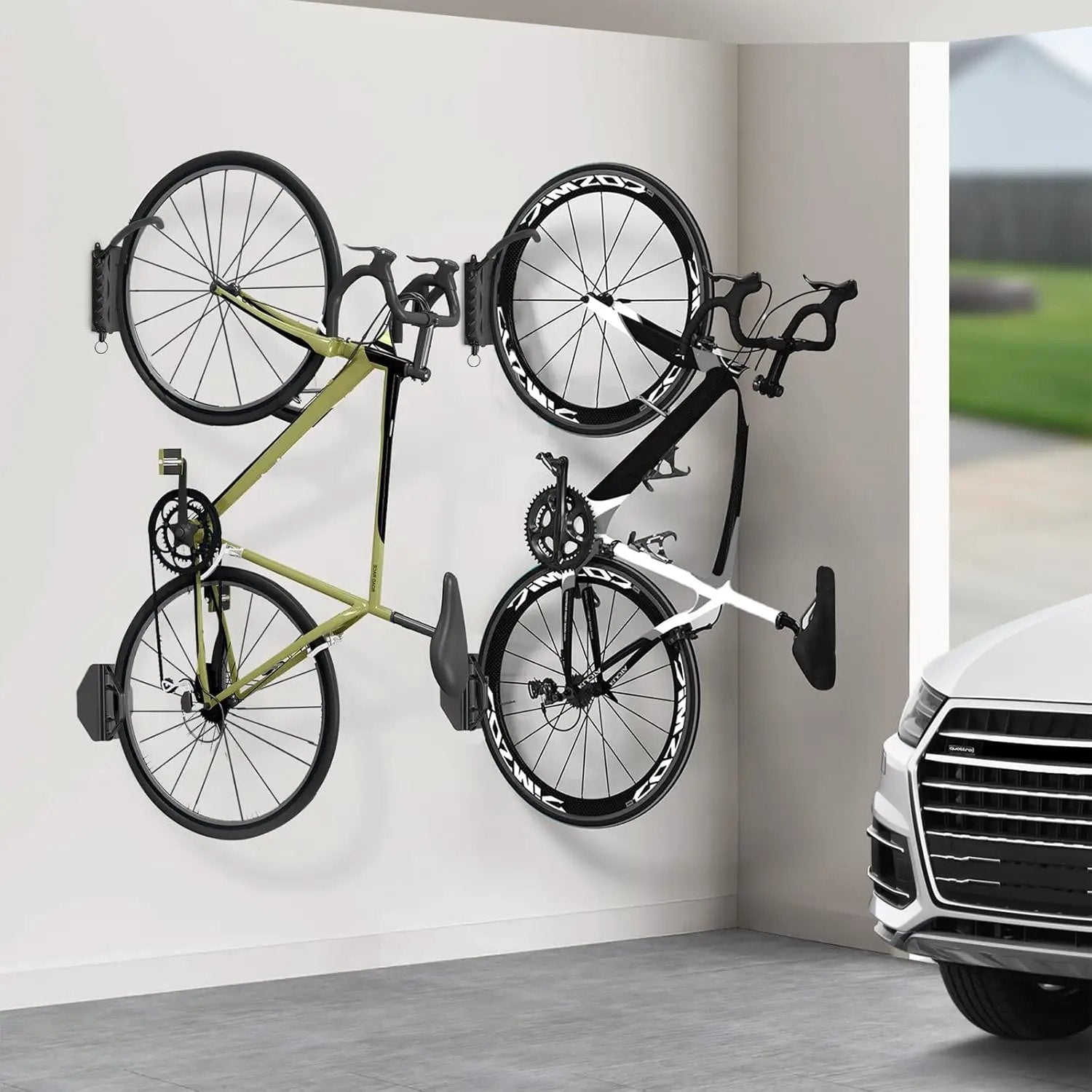 QAQ Swivel Bike Wall Mount, Vertical Bike Rack Garage Holds Up to 66lbs, Bike Hooks for Garage Space-Saving, Easy to Install - 2 Pack by GreenHaven Gardens