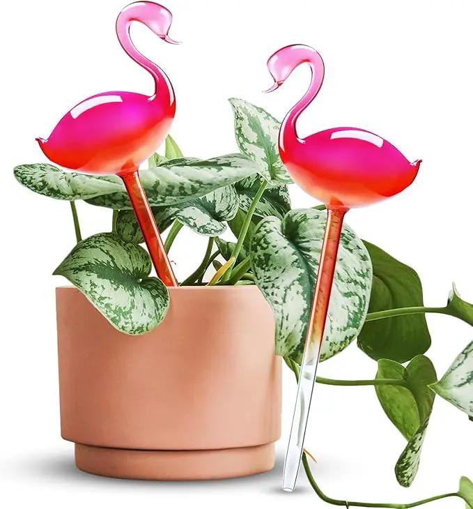 Self-Watering Glass Globes 2PCS Flamingo Gradient Hot Pink 10" Long Hand Blown Bulbs Pot Plant Waterer Home Indoor Outdoor Garden Patio Hanging Flower Spike Decorative Automatic Irrigation System by GreenHaven Gardens