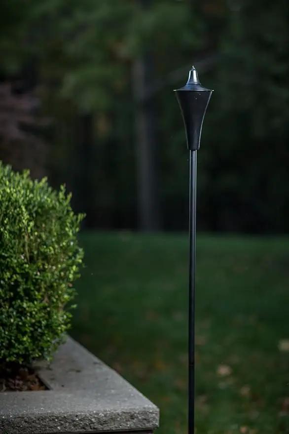 Set of 4, Oahu Premium Metal Patio Torches, 53" Tall- Tiki Style/w Snuffer, Fiberglass Wick & Large 16oz Oil Lamp for Deck, Patio, Lawn, Garden, Luau (Smooth Black) by GreenHaven Gardens