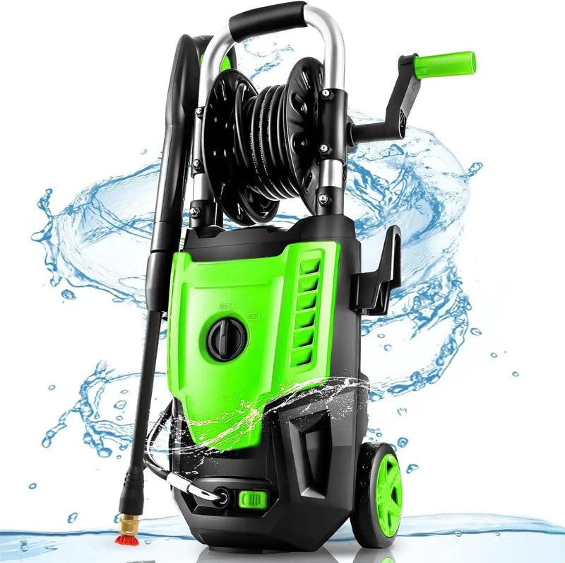 4800 PSI Pressure Cleaner- 4.0 GPM High Power Cleaner with 33FT Hose Reel, 4 Spray Tips and Soap Bottle for Car Washing, Fence Cleaning, Patio Maintenance（Upgraded） (Green) by GreenHaven Gardens