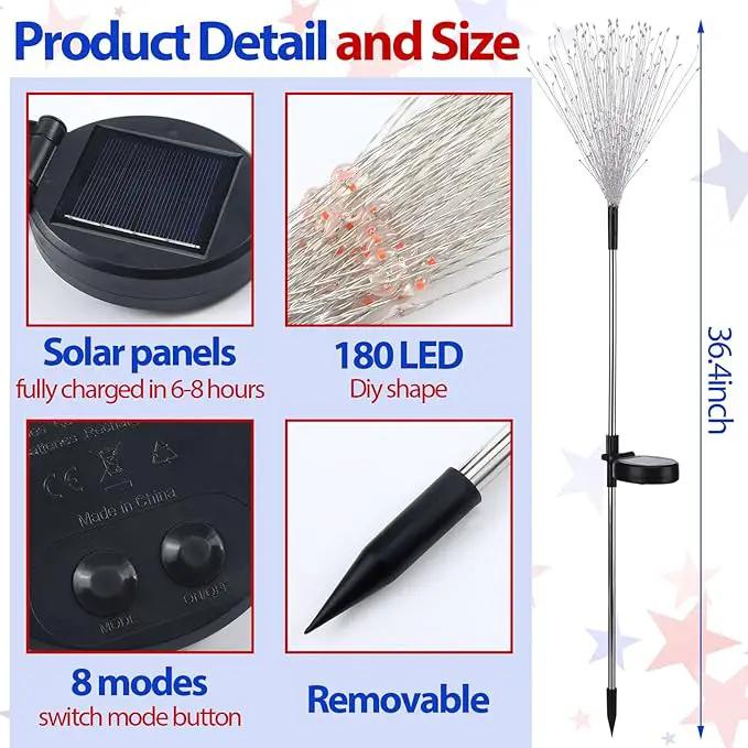 4th of July Decorations Outdoor 4 Pack Solar Power Yard Firework Lights Patriotic Garden Waterproof Solar Lights with 180 LED 8 Modes for Independence Day Party Decoration(Red, White, Blue) by GreenHaven Gardens