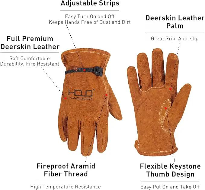 HLDD HANDLANDY Leather Work Gloves for Men & Women, Adjustable Wrist Cowhide Gardening Glove with Reinforced Palm for Driver by GreenHaven Gardens
