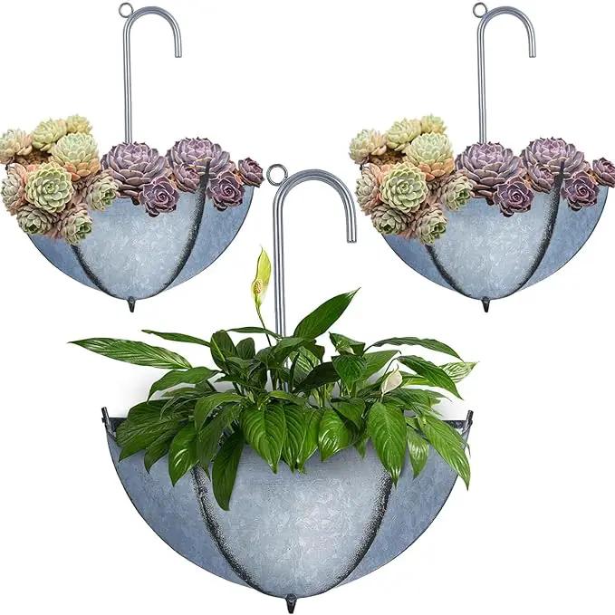 yosager 3 Pack Galvanized Metal Umbrella Wall Planter, Hanging Wall Flower Holder, Succulent Hanger Vase Indoor Outdoor Rustic for Garden Home Wall Decor by GreenHaven Gardens