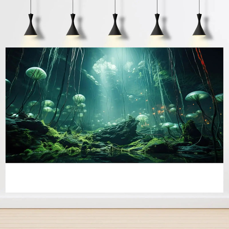 Aquarium Background Foggy Stone Mushroom Green Moss Fish Tank Background Mysterious Green Seaweed Scenery Aquarium Backgrounds White Mushroom Reptile Tank Enclosure Backgrounds Wallpaper 36x24in by GreenHaven Gardens