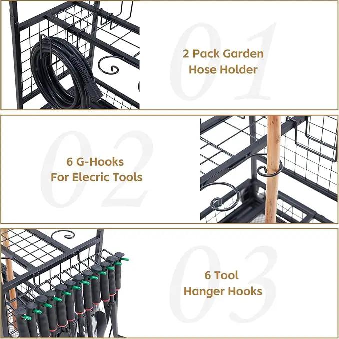Lauren&Harold Garden Tool Organizer for Garage, Yard Tools Storage Rack with 2 Stair-Climbing Wheels, Gardening Tool Storage Holder for Garage, Yard, Lawn and Outdoor, Garden Tool Rolling Cart by GreenHaven Gardens