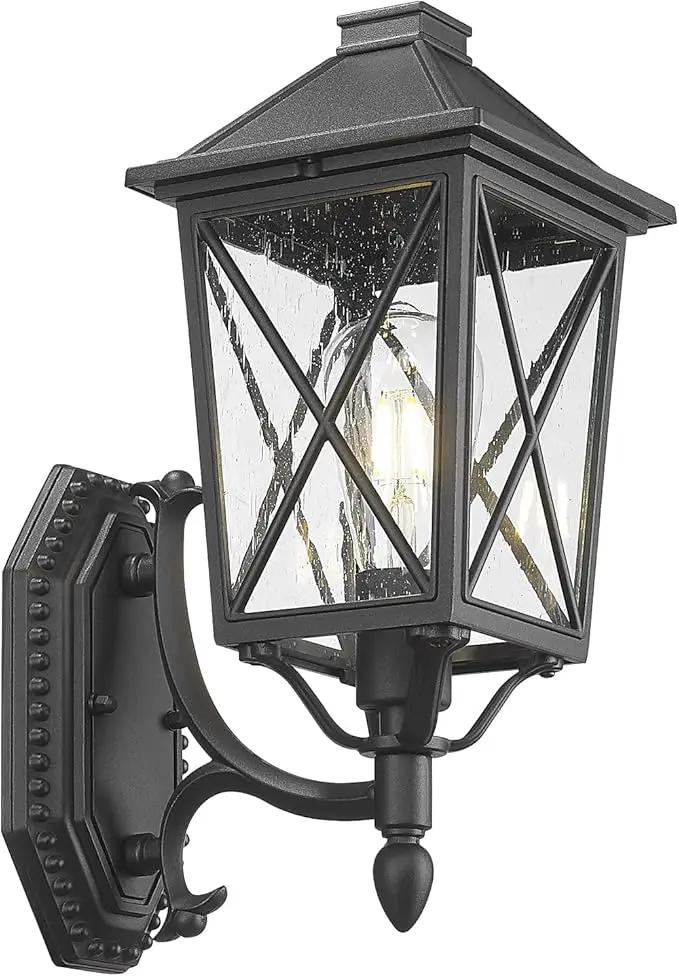 Darkaway Outdoor Wall Light Fixture,Outside Porch Lights Wall Mounted Seeded Glass Exterior Waterproof Lantern Modern E26 Socket Wall Sconce Lighting for Front Door Yard Patio by GreenHaven Gardens