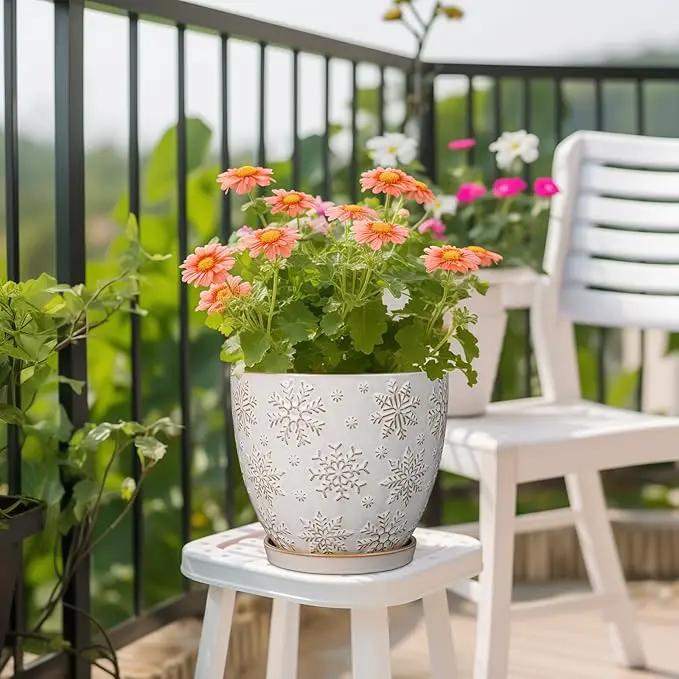 Ceramic Planter 8 Inch Plant Pot with Drainage Hole and Saucer Ceramic Pots for Indoor Plants Outdoor Large Flower Pot for Home Decor White by GreenHaven Gardens
