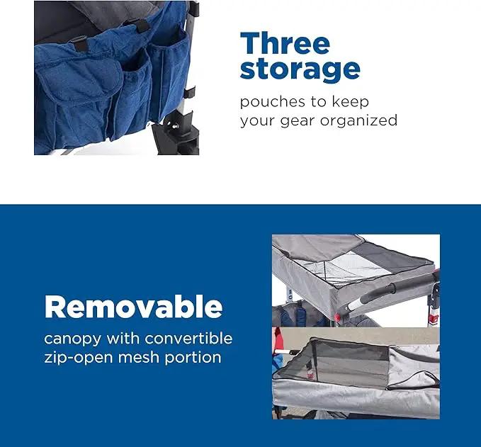 Creative Outdoor Push Pull Stroller Wagon for Kids,150lbs Weight Capacity, Collapsible Folding Cart with Canopy, Silver Series Plus, Beach, Park, Garden & Tailgate (Blue/Gray) by GreenHaven Gardens