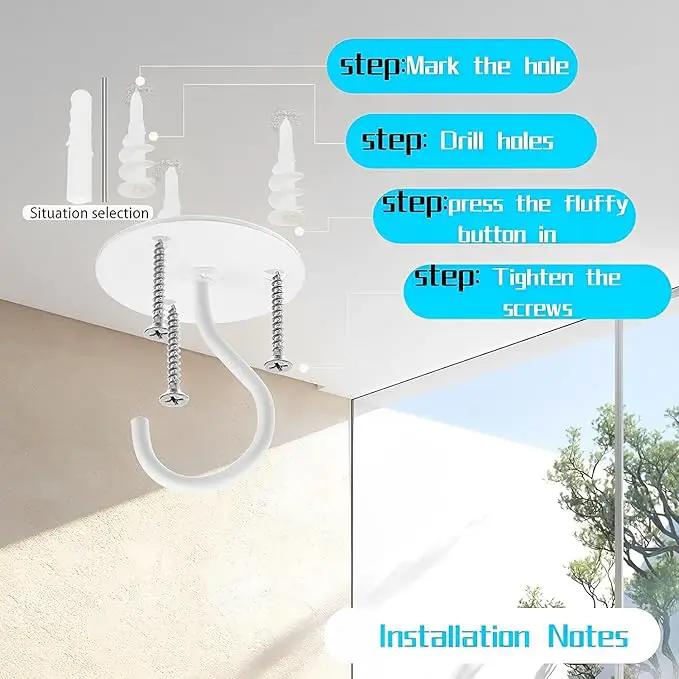 Ceiling Hooks for Hanging Plants - Metal Heavy Duty Wall Mounted Hangers for Hanging Bird Feeders, Planters, Wind Chimes, Include Professional Drywall Anchors (3-Pack (White) by GreenHaven Gardens