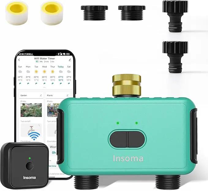 Smart Hose Watering Timer with Wi-Fi Hub, Automate Water & Sprinkler Schedules for Lawn, Garden, & Yard Care, Compatible with Alexa Green-Brass Inlet & Plastics Outlet (2-Outlet) by GreenHaven Gardens