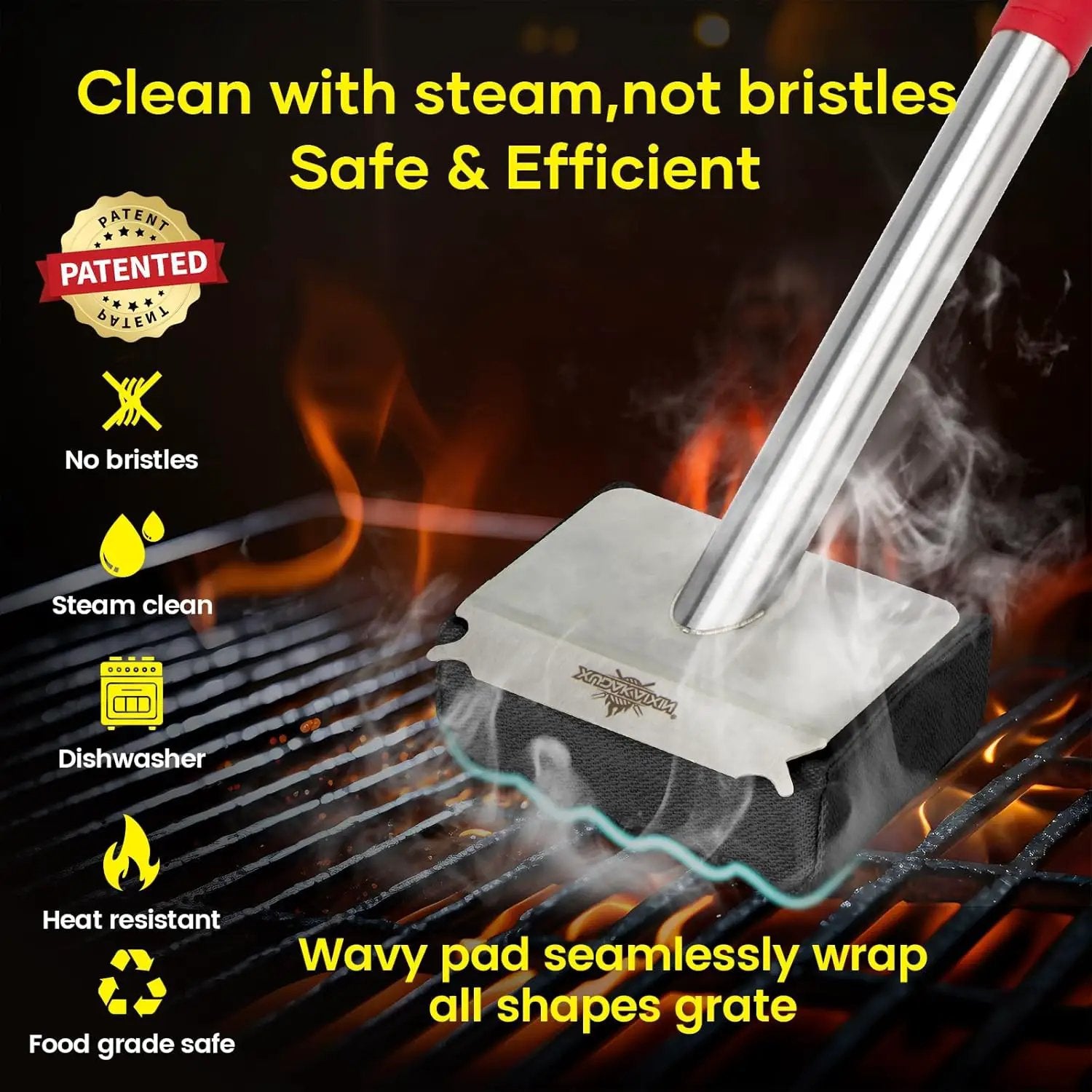 Grill Brush Bristle Free,Upgraded Aramid Fiber Wavy Pad Perfect for Cast Iron Grates/Porcelain/Weber Gas/Charcoal Grill,Replaceable Cleaning Head,Safe Grill Brush for Outdoor Grill by GreenHaven Gardens