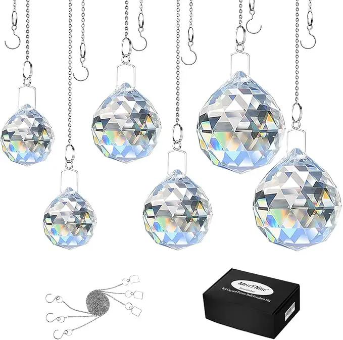 MerryNine 6 Pcs Clear Crystal Ball Prism Sun Shine Catcher Rainbow Pendants Maker, Hanging Crystals Prisms for Windows, for Feng Shui (30mm/40mm/50mm 6Pack) by GreenHaven Gardens
