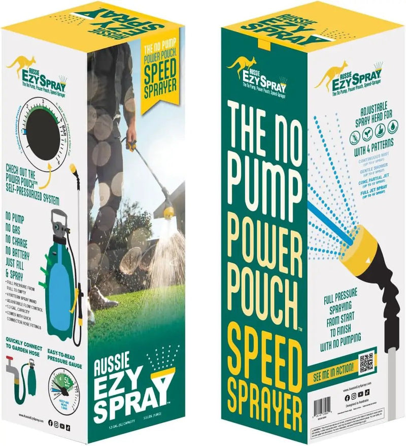 Aussie EzySpray™ 1.3 Gal No-Pump Garden Sprayer – Power Pouch™ Self-Pressurizing, Handheld with 4 Spray Patterns, Comfort Grip Wand, Chemical & Water Use by GreenHaven Gardens