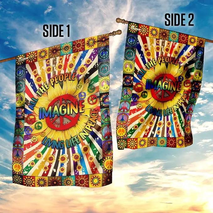 FLAGWIX Flags - Imagine All The People Living Life In Peace Hippie Sunflower Flag DDH1826F, House Flag (29.5" x 39.5") - USA House Garden Flags Premium Polyester - Decorative Outdoor Flags by GreenHaven Gardens