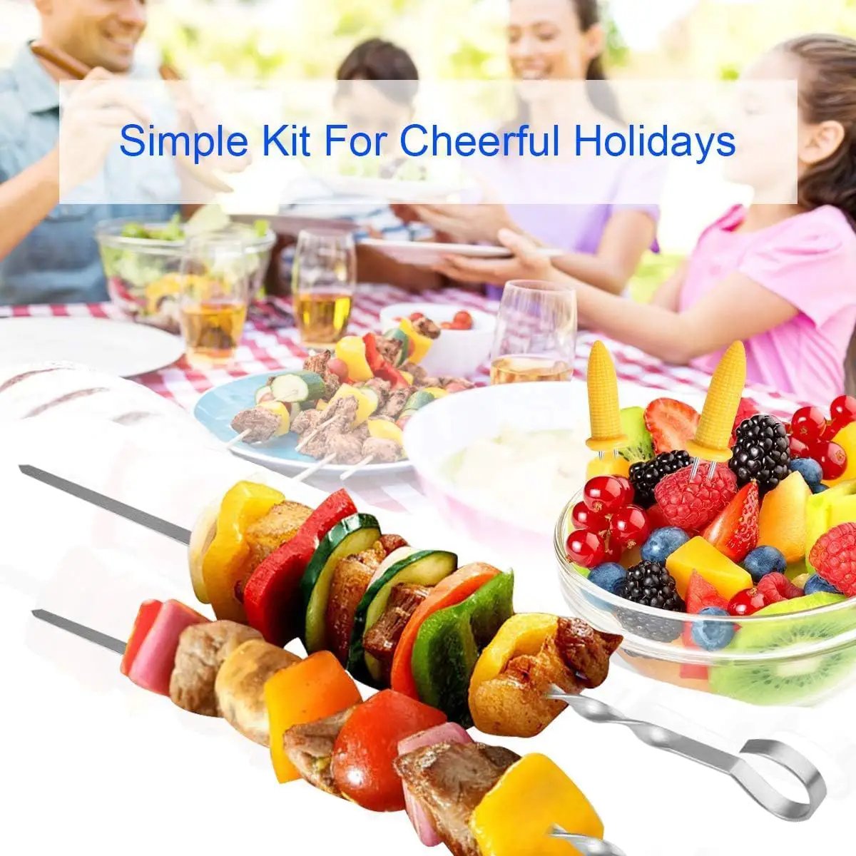 BBQ Shish Kabob Skewers, Kebab Skewers 17.7" Stainless Steel Reusable Flat BBQ Sticks for Meat Chicken Shrimp and Vegetable(8-Pack) by GreenHaven Gardens